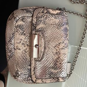 Animal print cross body bag, light blue interior